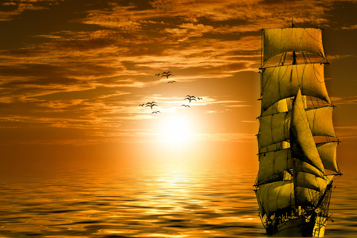 aluminium-print-sailing-ship-in-the-sunset