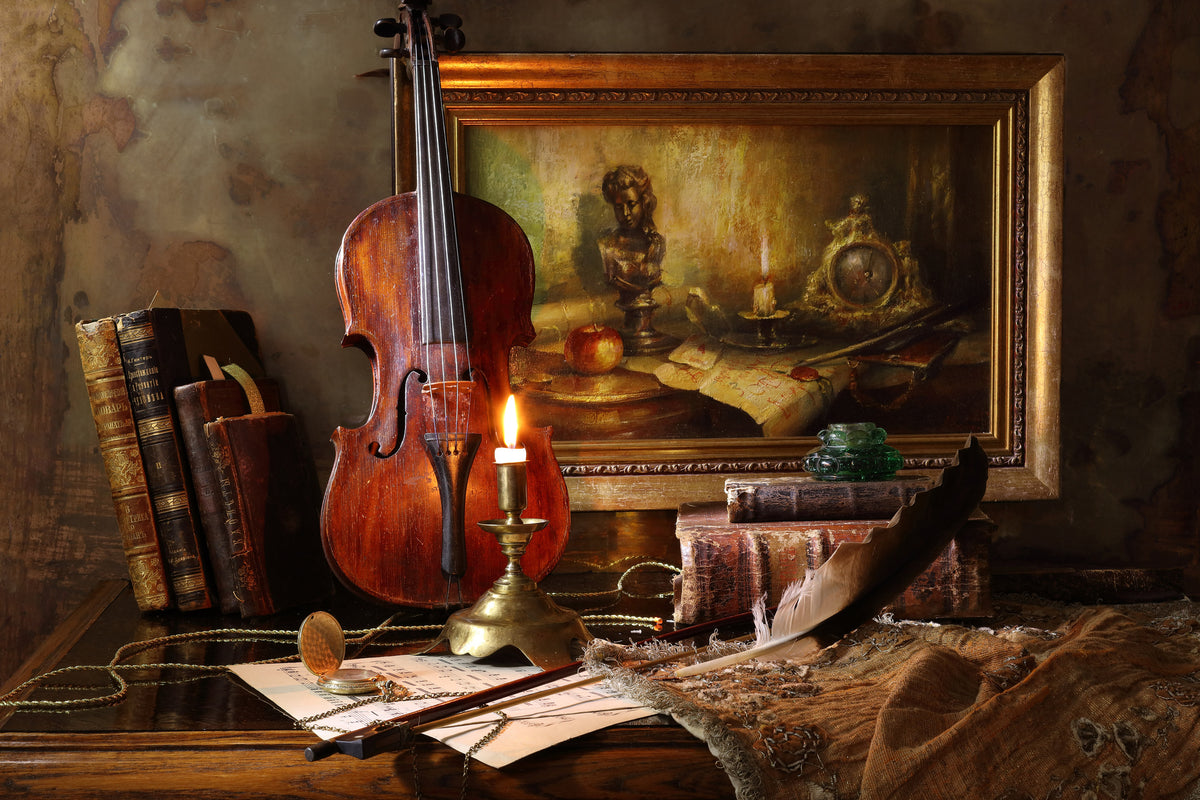 3-piece-aluminium-print-still-life-with-violin-and-painting-ii