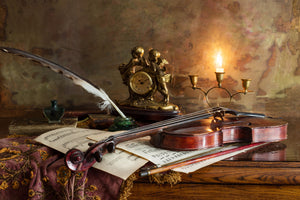 modern-3-piece-aluminium-print-still-life-with-violin-and-clock