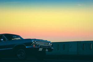 3-piece-acrylic-print-vintage-car-in-the-evening-light