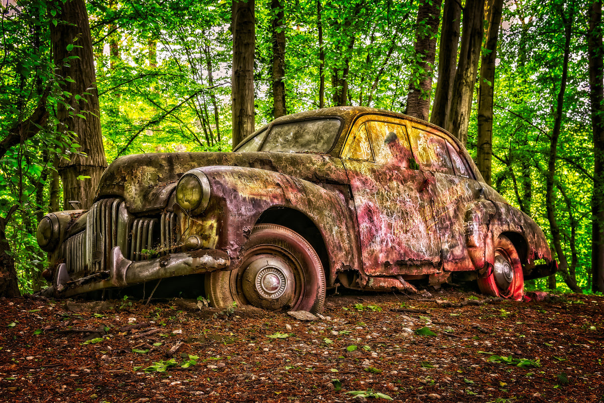 3-piece-acrylic-print-abandoned-classic-car