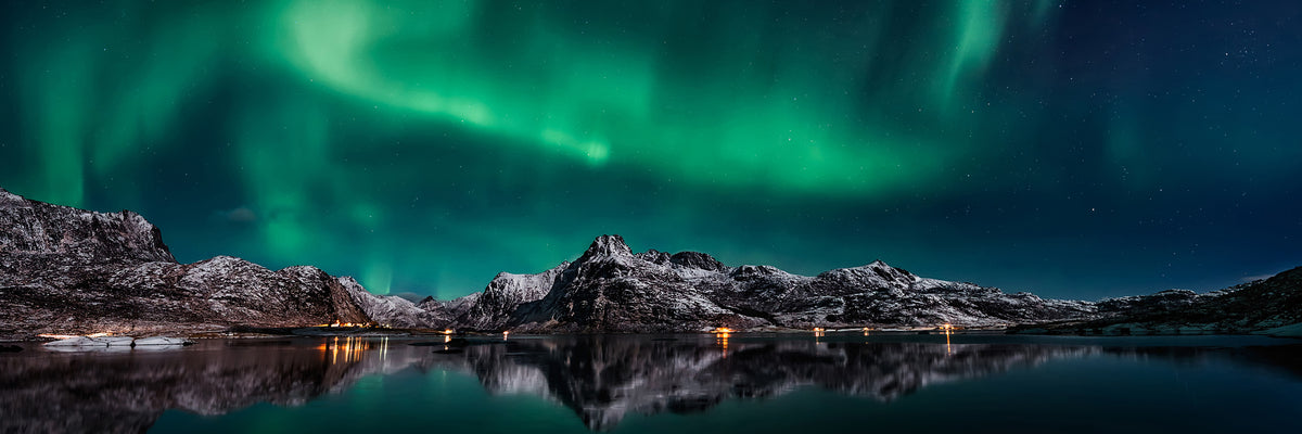panoramic-aluminium-print-lofoten-aurora-reflection-panorama