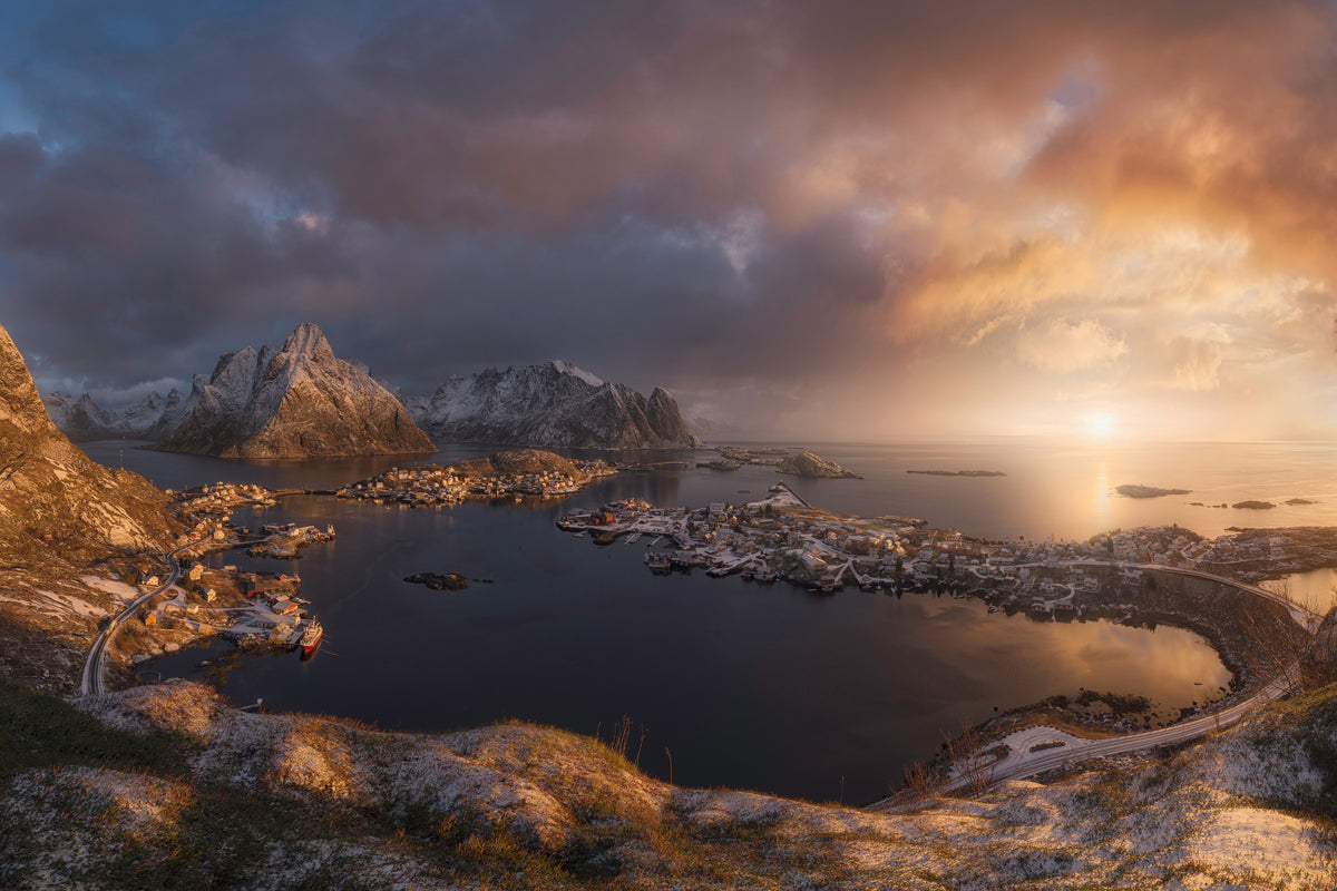 modern-3-piece-aluminium-print-sunrise-over-reine